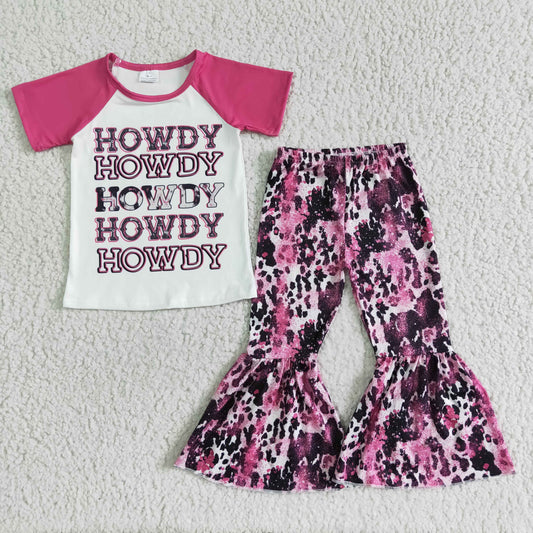 girl raglan shirt pik leopard flare pants 2 pieces set kids letter design outfit
