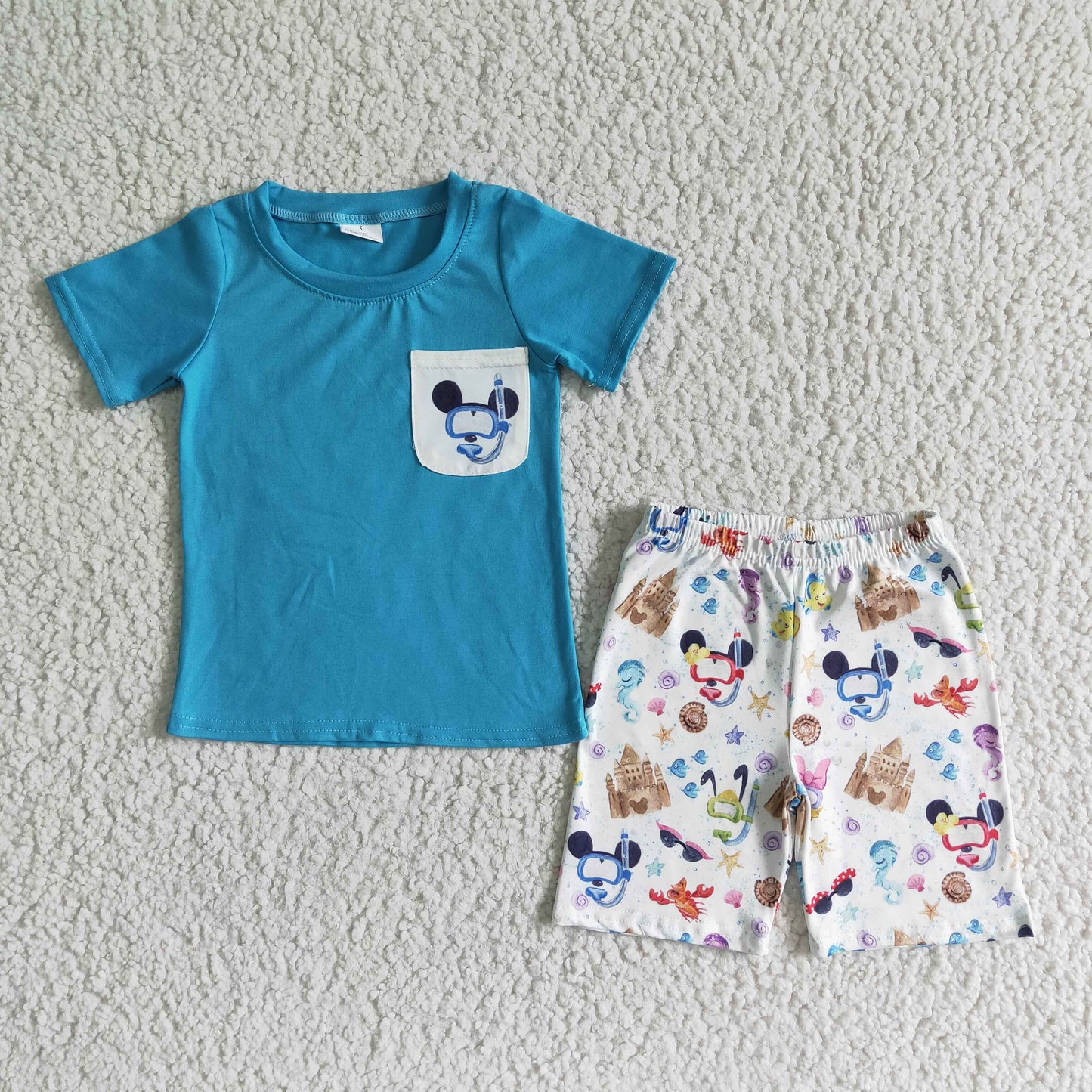 boy ready to ship clothes kids blue cotton short sleeve shirt and elastic waist shorts