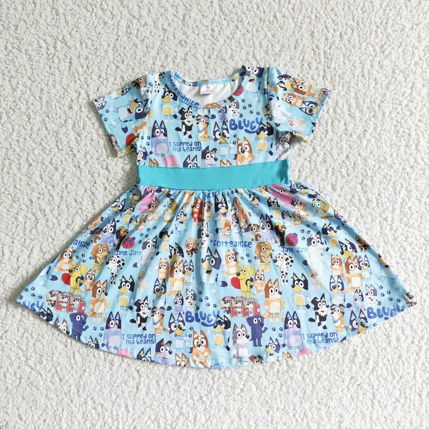 B7-4 summer girl short sleeve twirl dress with o-neck