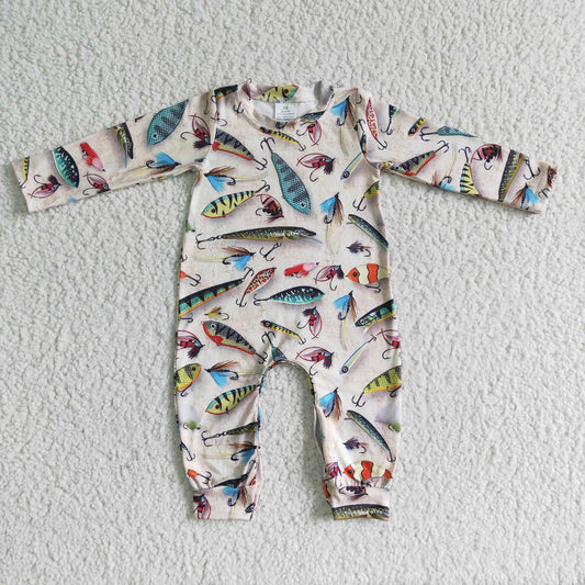 infants baby long sleeve jumpsuit kids fish pattern romper with buttons