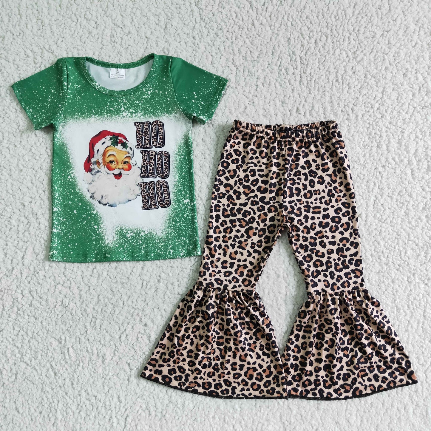 girl green santa claus top leopard bell pants 2 pieces for christmas