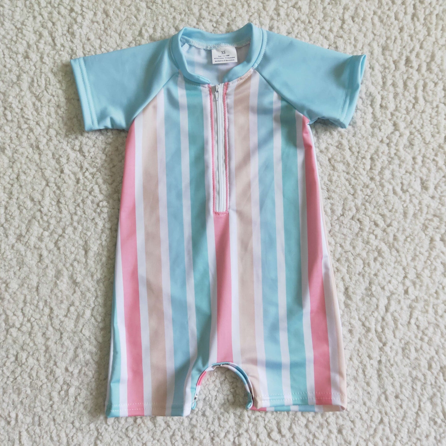 infants short sleeve stripes romper boy swimming fabric zipper jumpsuit