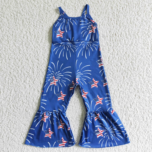 fashion girl suspender overalls National Day stars pattern jumpsuit