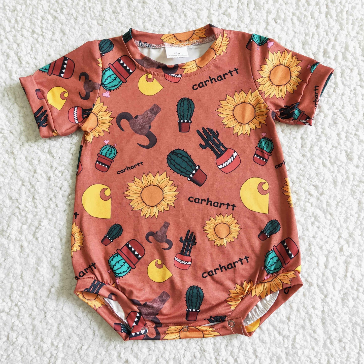 infants baby short sleeve brown romper kids sunflowers and cow print jumpsuit