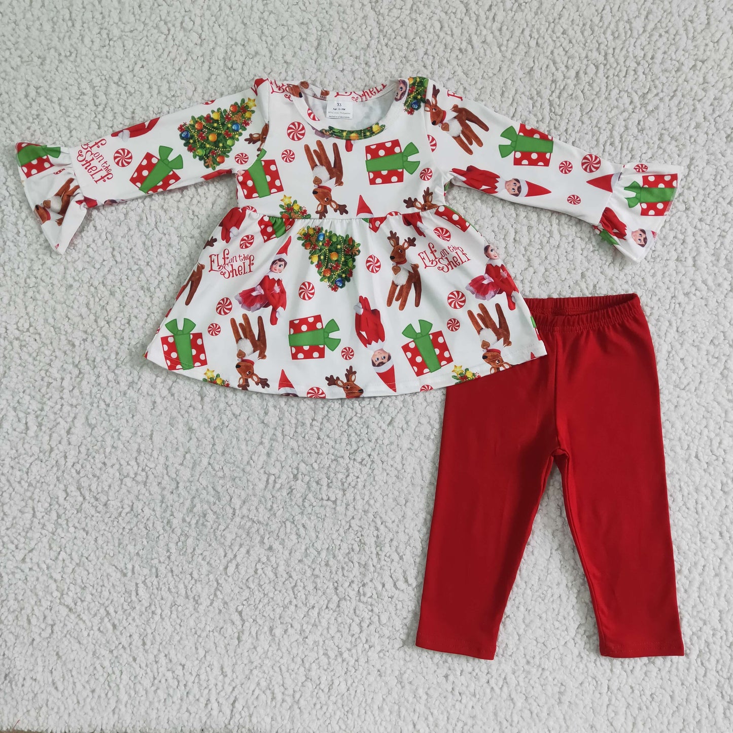 girl christmas gifts print tunic top match red cotton pants set