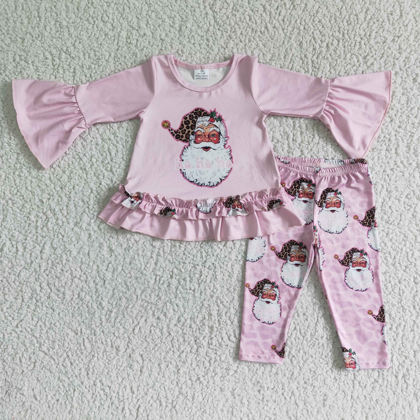 girl pink long sleeve top match leggings  with santa