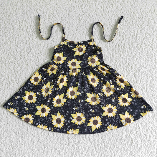 baby girl fashion adjustable shoulder straps twirl dress kids sunflowers sleeveless frock