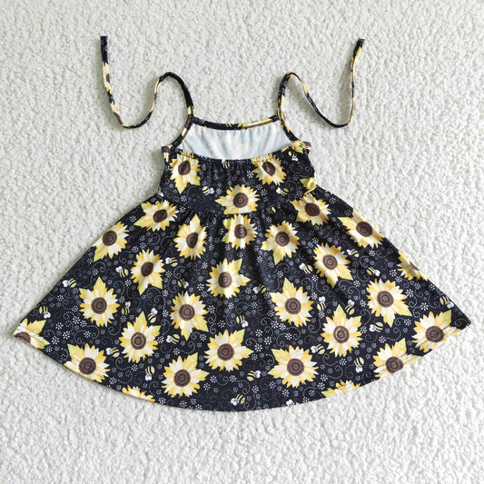 baby girl fashion adjustable shoulder straps twirl dress kids sunflowers sleeveless frock