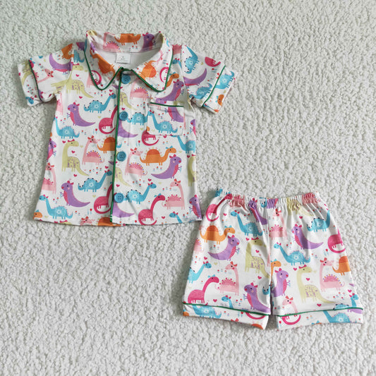 boy pajamas set kids cute colorful dinosaur pattern short sleeve outfit