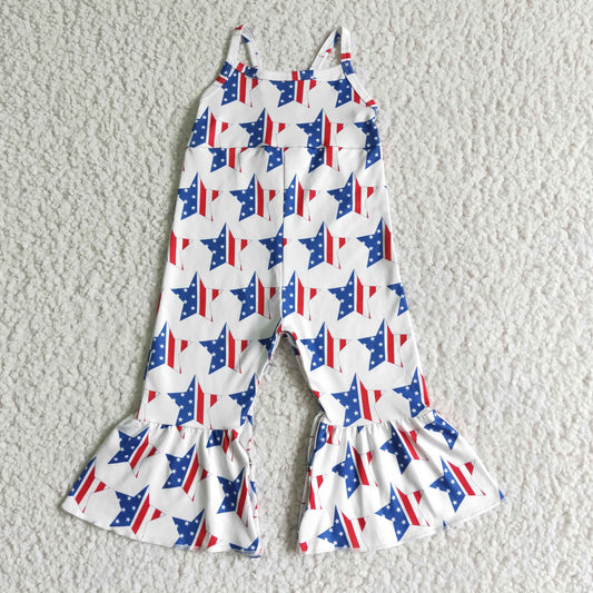 SR0057 girl star pattern overalls kids independence day jumpsuit
