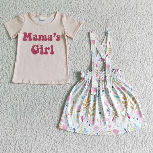 GSD0020 mama's girl short sleeve shirt match flowers skirt with elastic waist