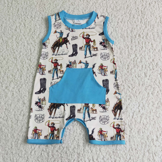 baby boy sleeveless romper summer infants jumpsuit with blue pocket