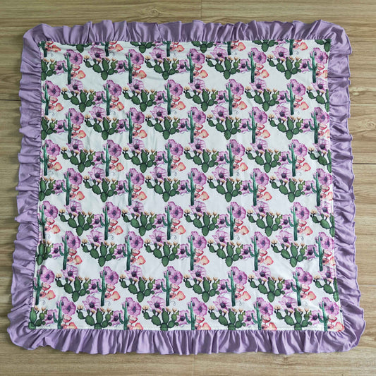 74*83cm infants baby cactus flowers print blankets with purple ruffle