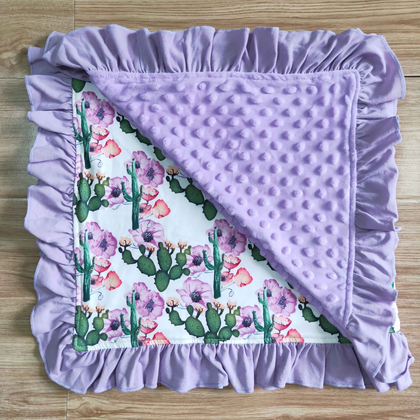 74*83cm infants baby cactus flowers print blankets with purple ruffle