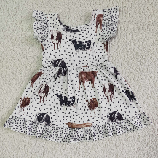 ready to ship girl short sleeve frock with cow print