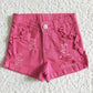 girl pink solid washed holey denim shorts with pockets