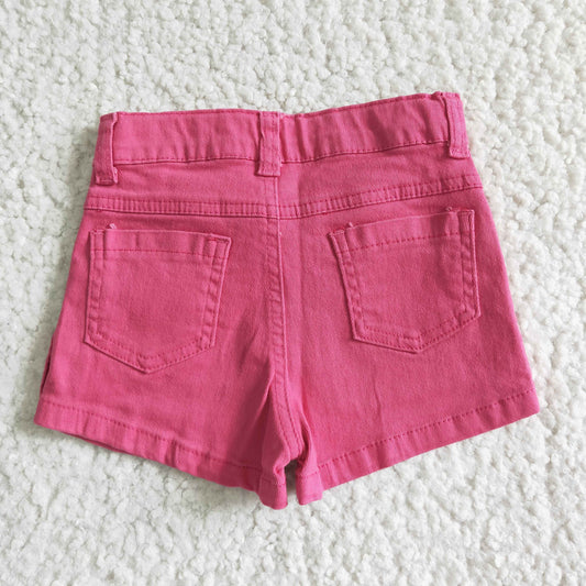 girl pink solid washed holey denim shorts with pockets