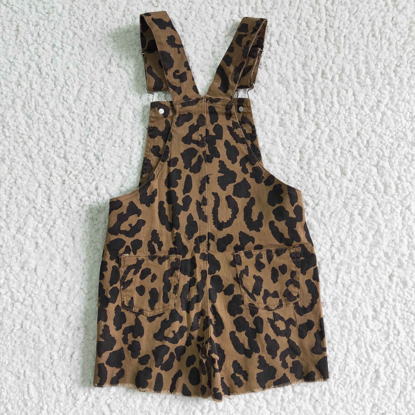 new arrival kids fashion denim overalls boy and girls leopard print jumpsuit with holey