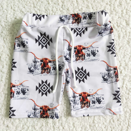 boy high quality highland cow print swimming shorts