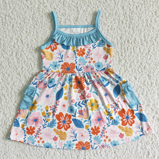 baby girls slip frock kids summer flowers print dress with pockets