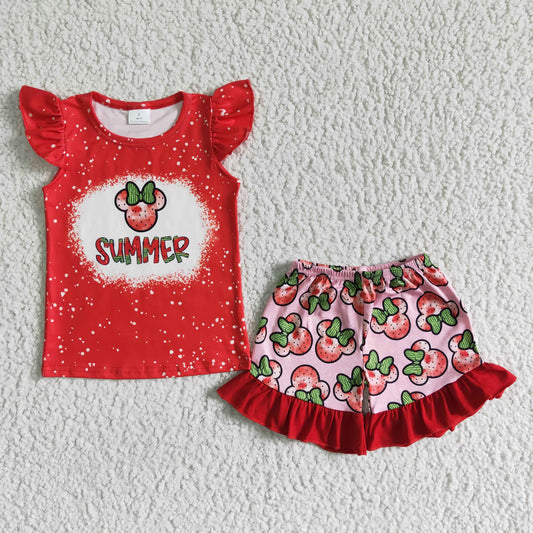 summer kid ready to ship clothes girl red short sleeve top and shorts set