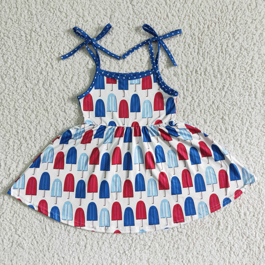 girl popsicle print independence day twirl dress with adjustable shoulder straps
