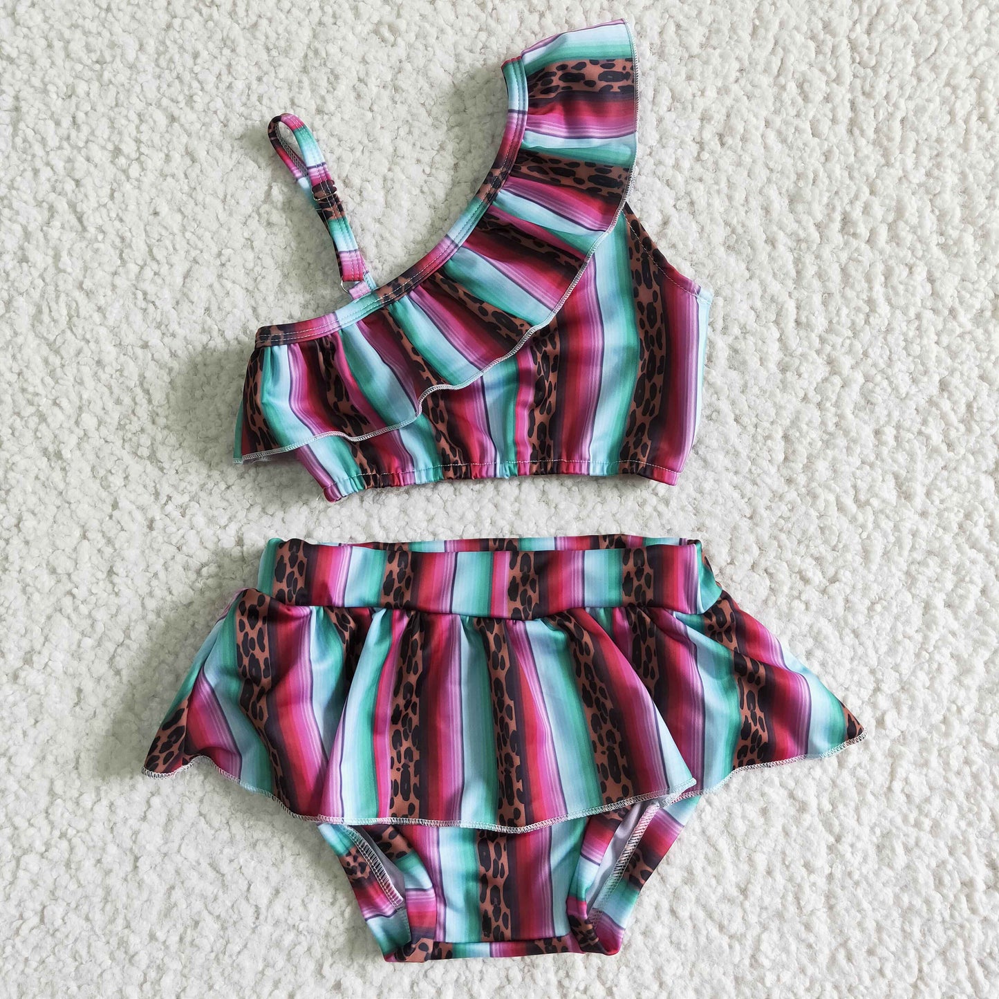 kids fashion sloping shoulders swimming suit