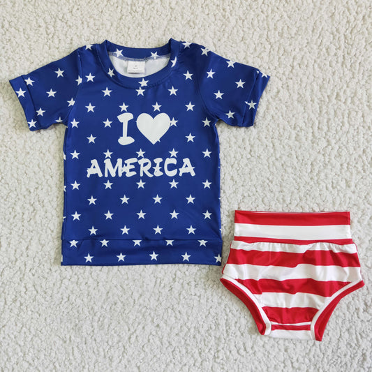 baby girl and boy soft milk silk top and bummie set with headband i love america letter outfit