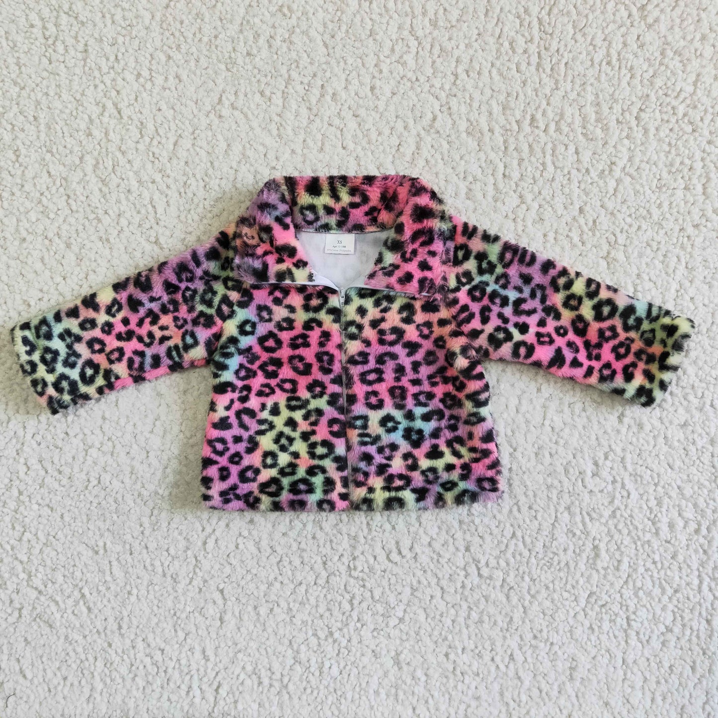 kids winter long sleeve warm jacket with colorful leopard fashion boy and girls zipper coat