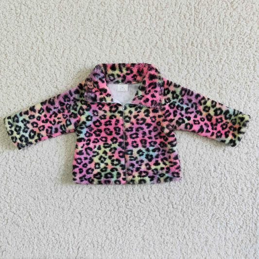 kids winter long sleeve warm jacket with colorful leopard fashion boy and girls zipper coat