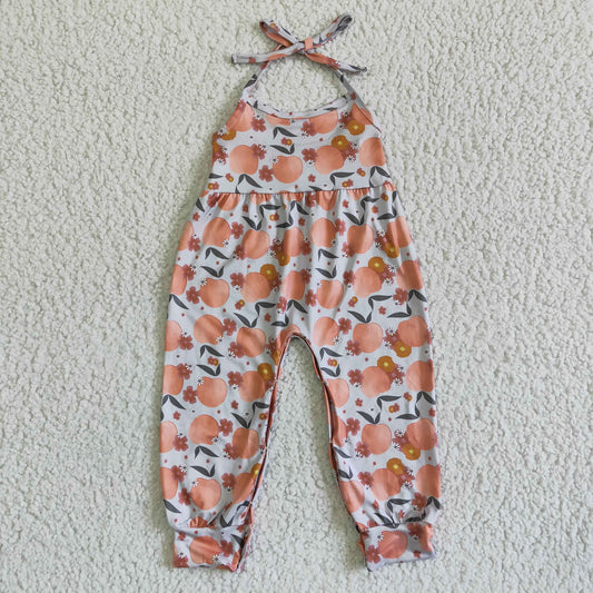 summer girl fashion suspender overalls cute peach print children romper