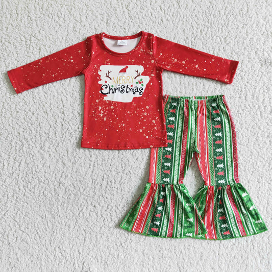 christmas baby girls red long sleeve blouses and stripes flare pants outfit