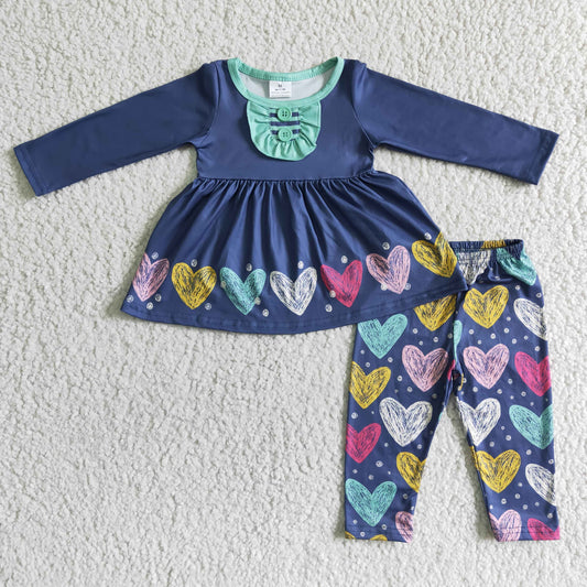 girl valentine's day long sleeve outfit with heart pattern