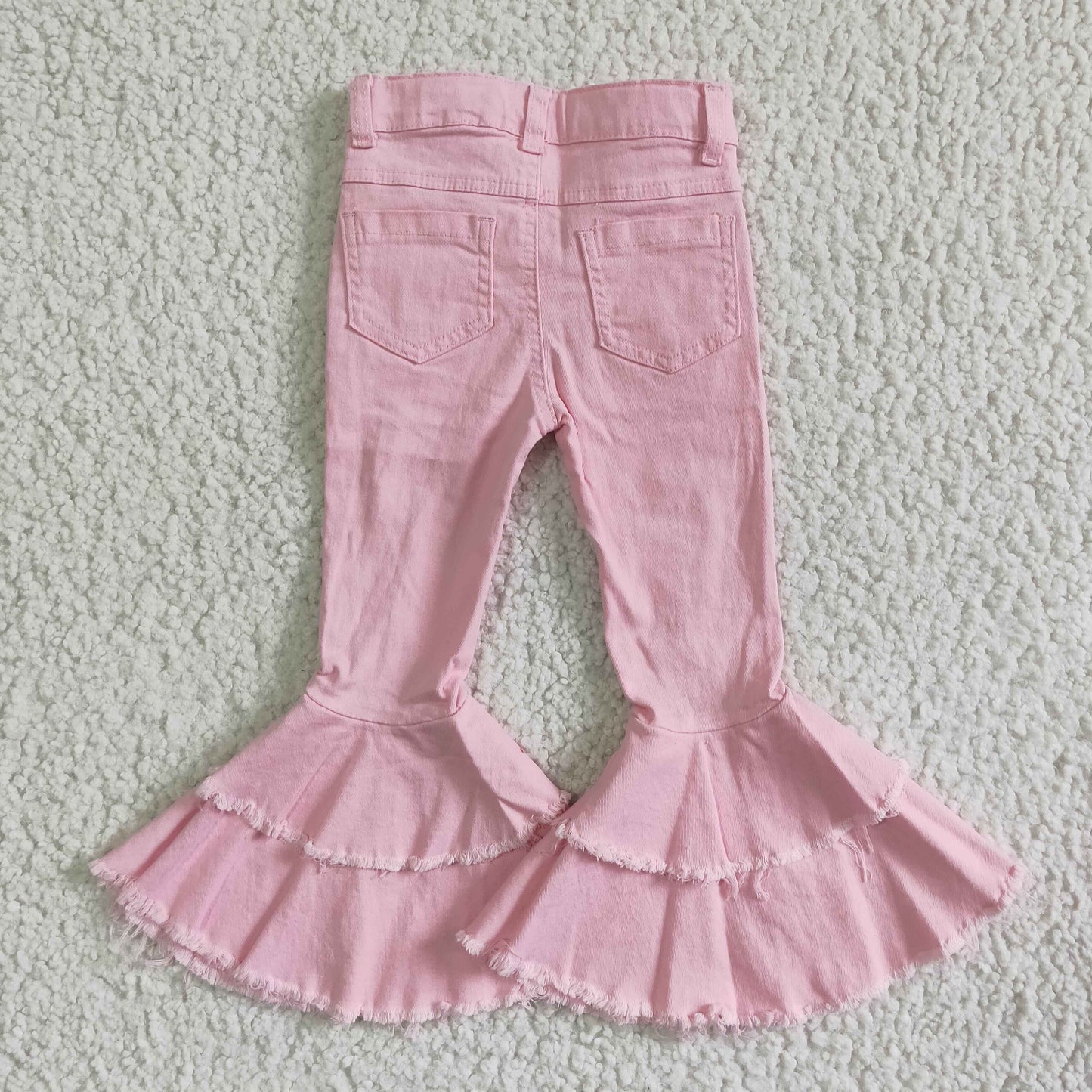 girl pink high quality ripped jeans with button