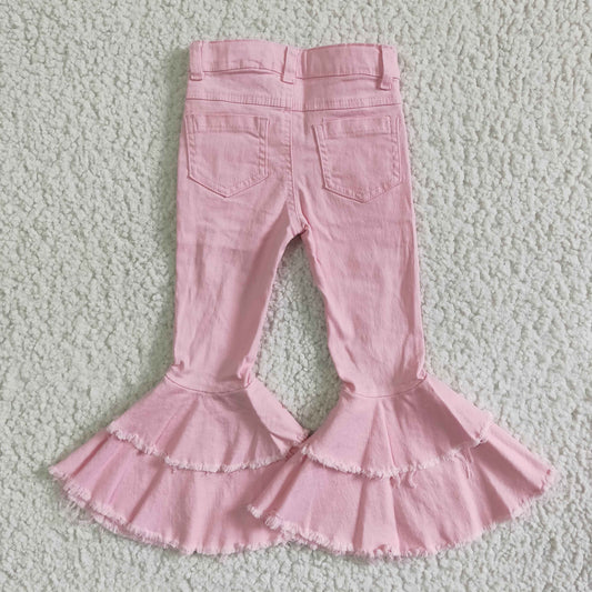 girl pink high quality ripped jeans with button