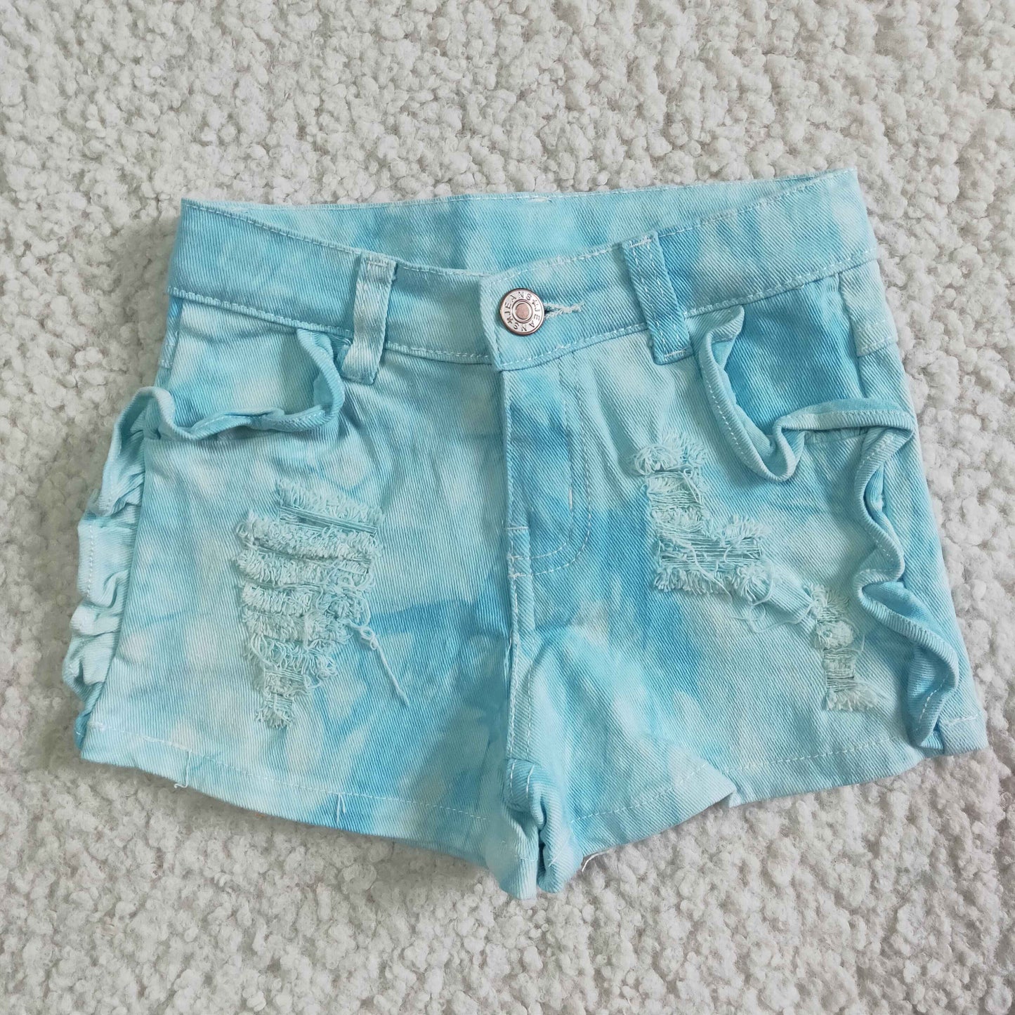 fashion girl solid color ripped denim shorts with pockets