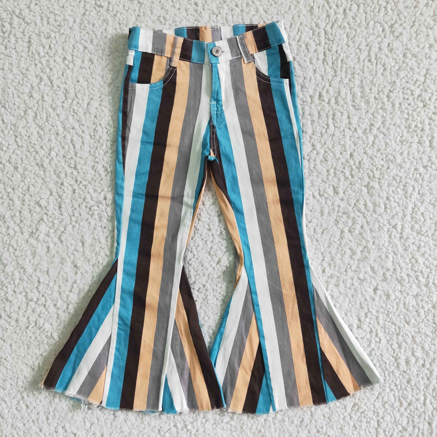 girl stripes flare pants high quality denim pants with pockets