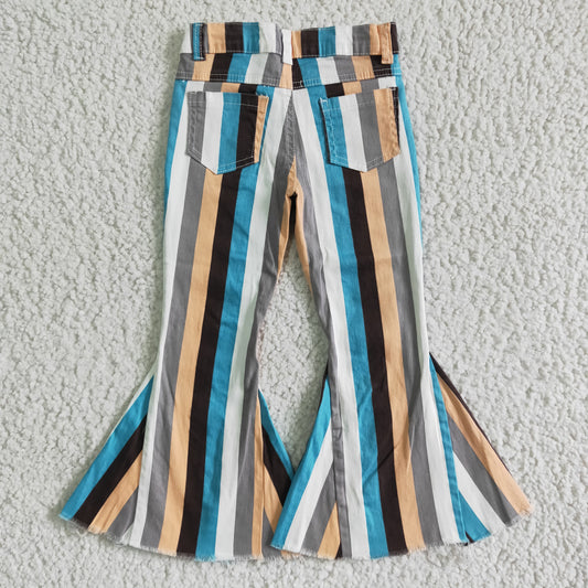 girl stripes flare pants high quality denim pants with pockets