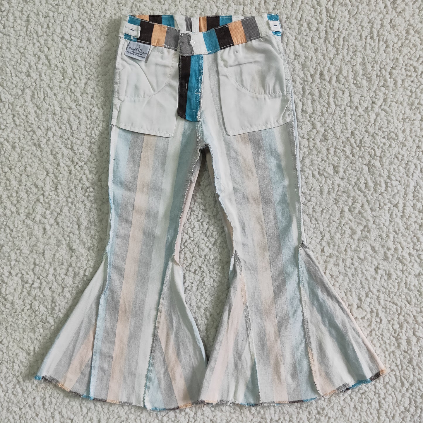 girl stripes flare pants high quality denim pants with pockets