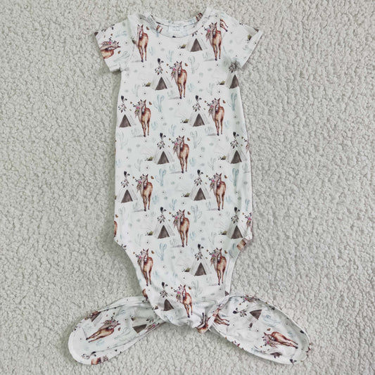 newborn cactus and horse print gown with short sleeve