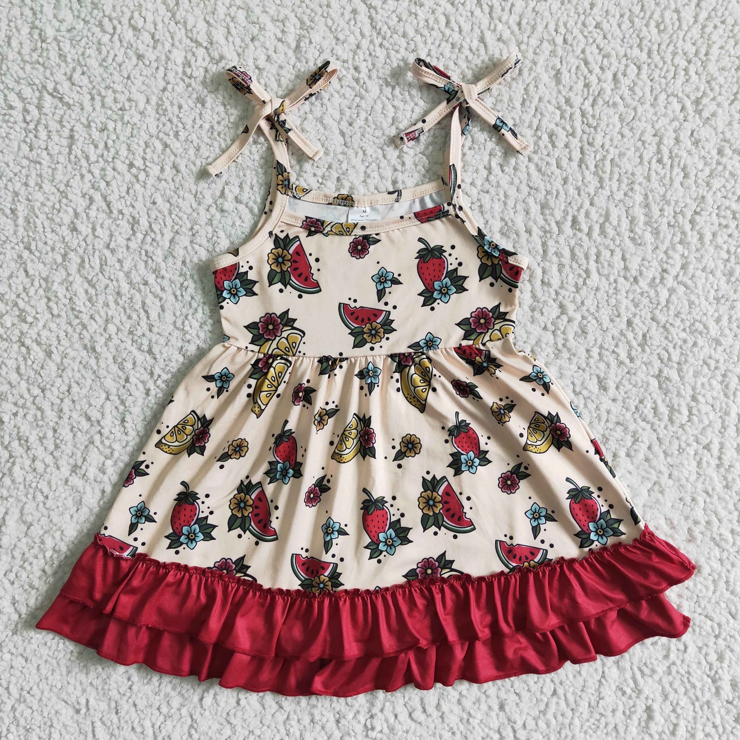 girl pre-order fruit print frock with adjustable suspenders