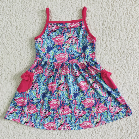 kids sleeveless summer cute frock with solid color pockets