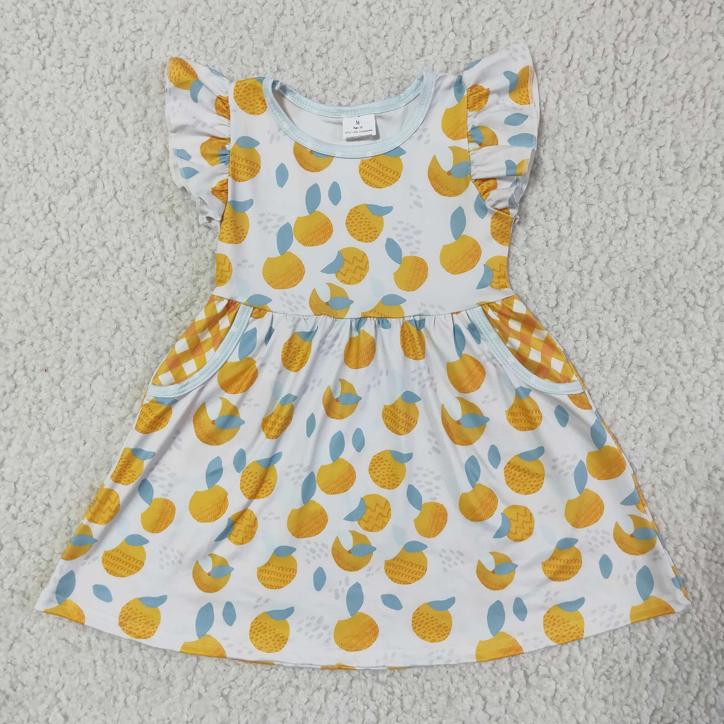 girl short sleeve o-neck dress summer fashion fruits print frock with pockets