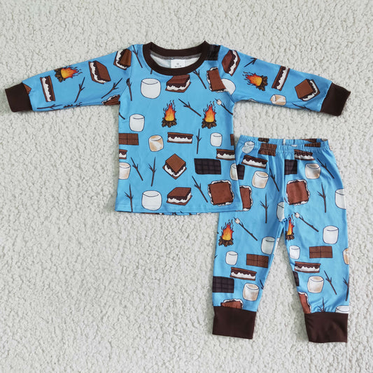 little boy long sleeve pajamas set with biscuits