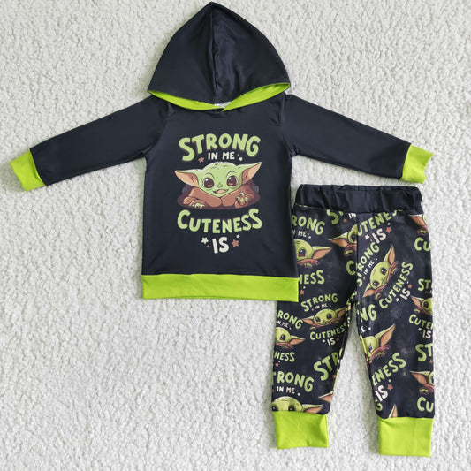 boy black long sleeve hoodie and elastic waist pants outfit