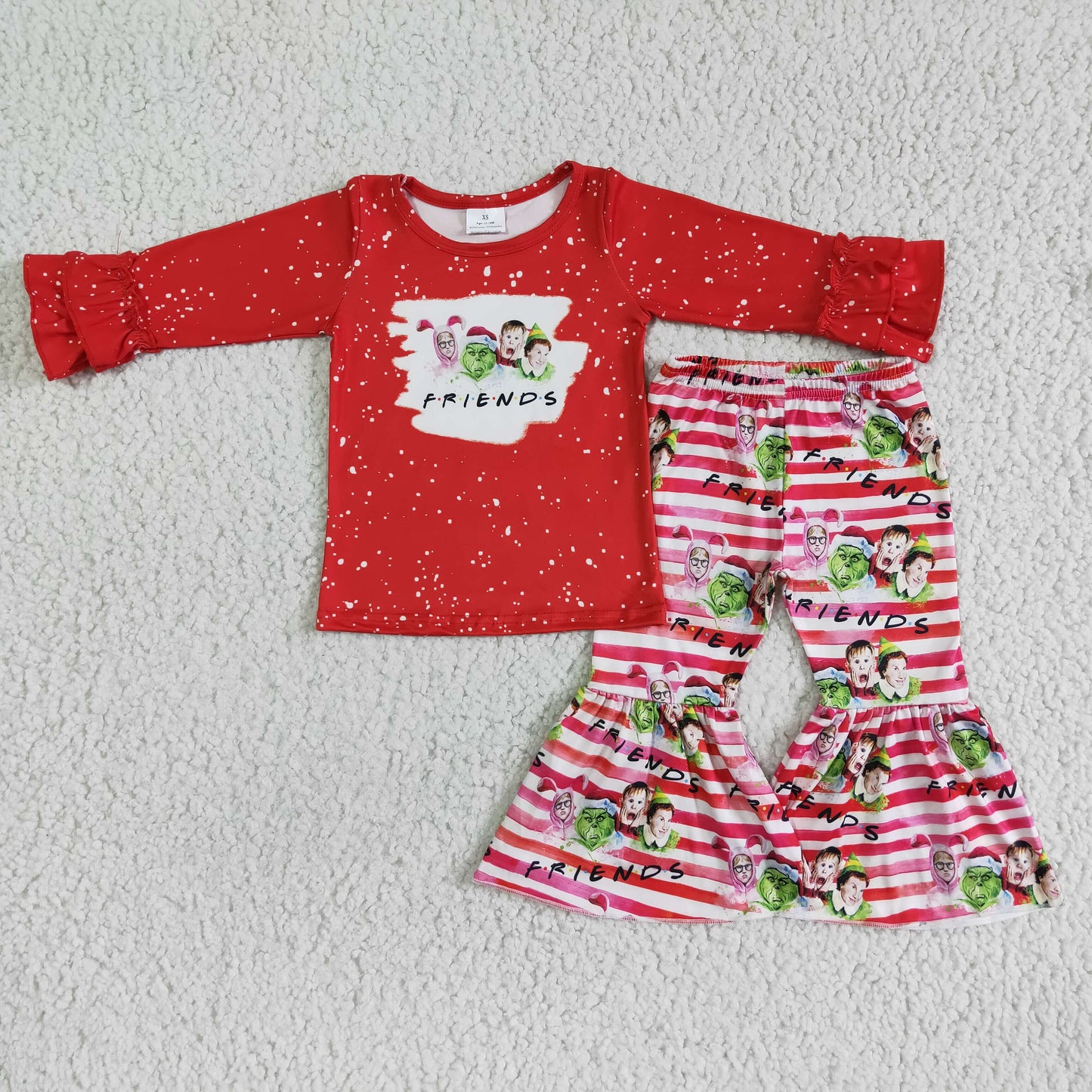 girl red long sleeve top and stripes flare pants set kids winter soft fabric outfit