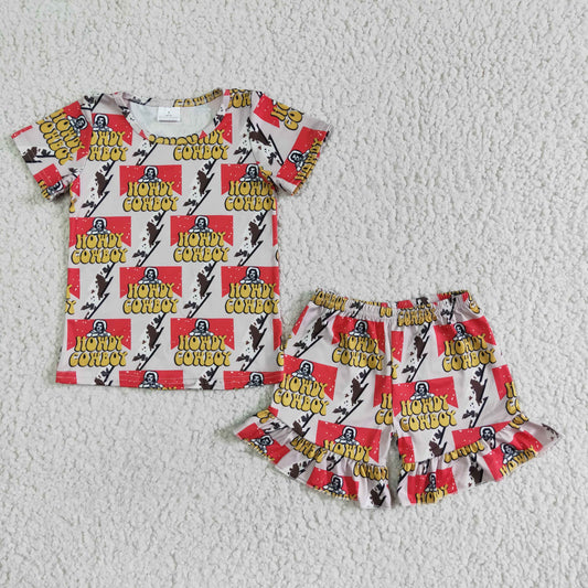 girl short sleeve blouses and ruffle shorts set kids letter design outfit for summer