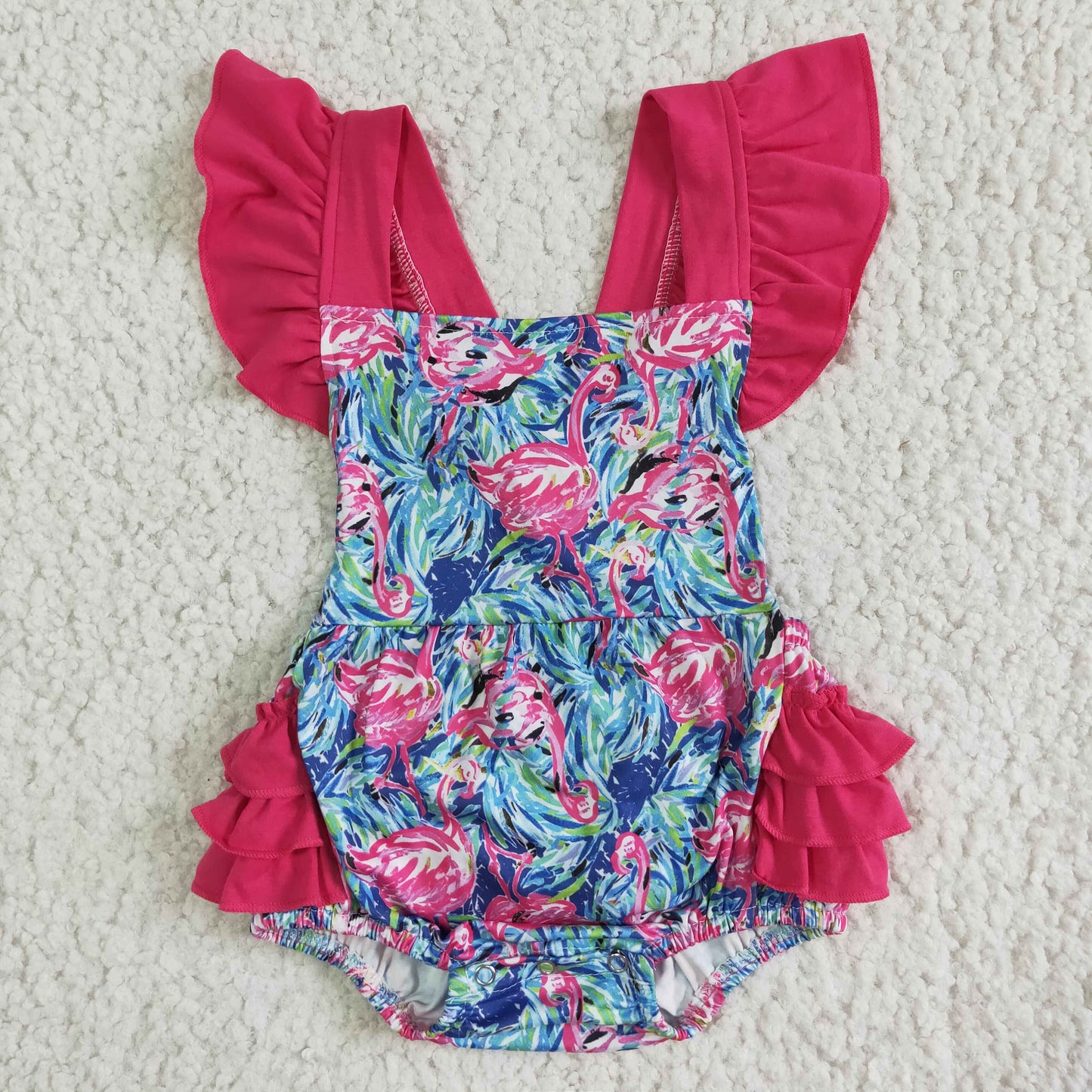 baby girls infants short sleeve romper with rose red ruffles