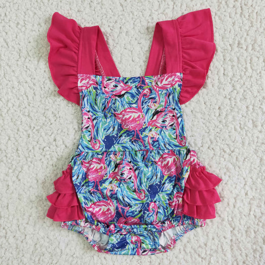 baby girls infants short sleeve romper with rose red ruffles