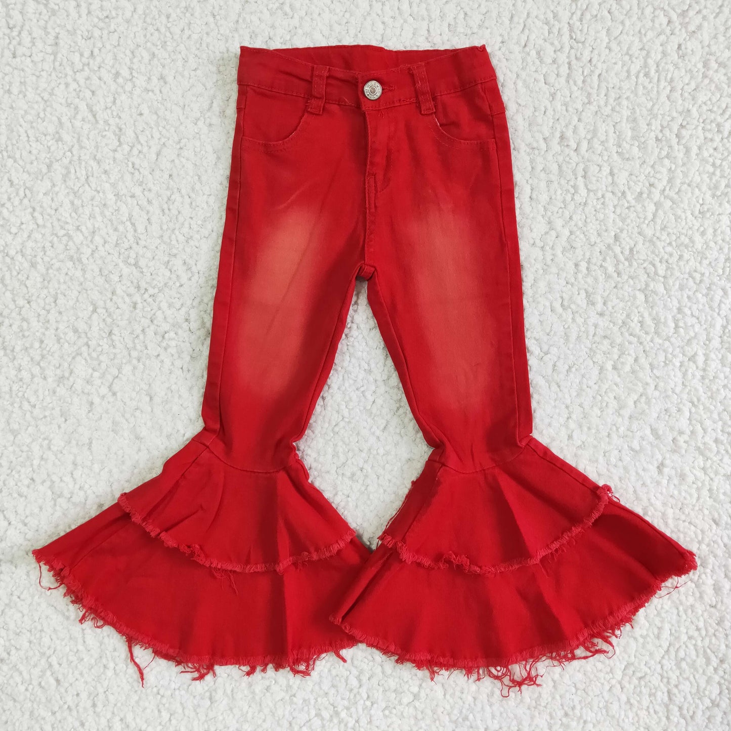 girl red denim bell bottoms high quality jeans with zipper